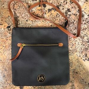 Joy Mangano GENUINE LEATHER Black crossbody purse.